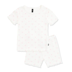 Pointelle Short Sleeve Set in Sweet Pink Bow