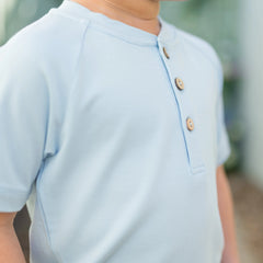 Short Sleeve Toddler Henley Tee in Breeze