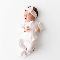 Zippered Footie in Small Sakura Stripe