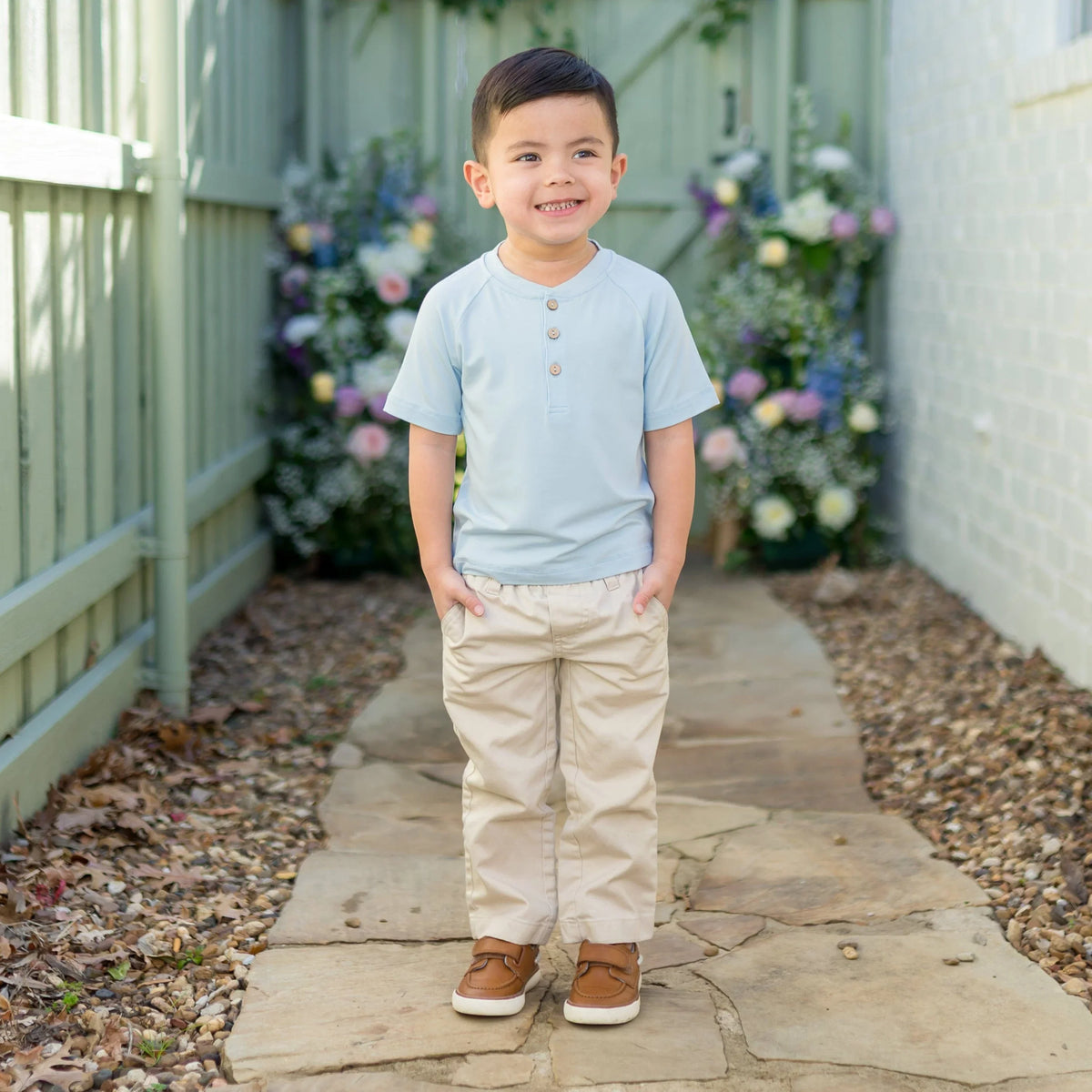 Short Sleeve Toddler Henley Tee in Breeze