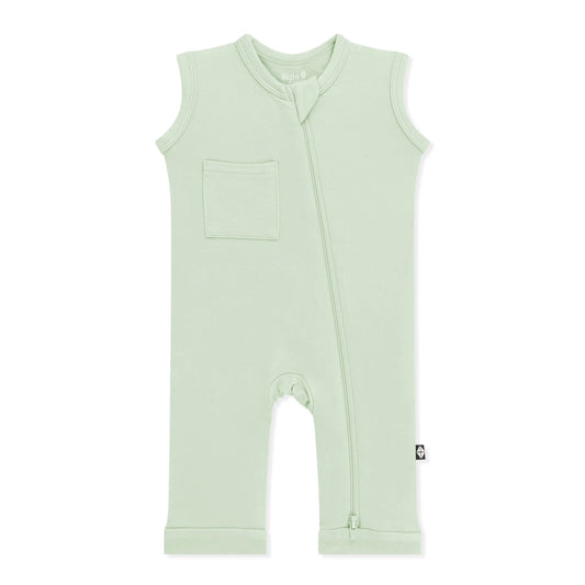 Zippered Sleeveless Romper in Basil