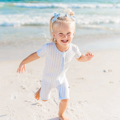 Zipper Shortall Romper in Small Mist Stripe