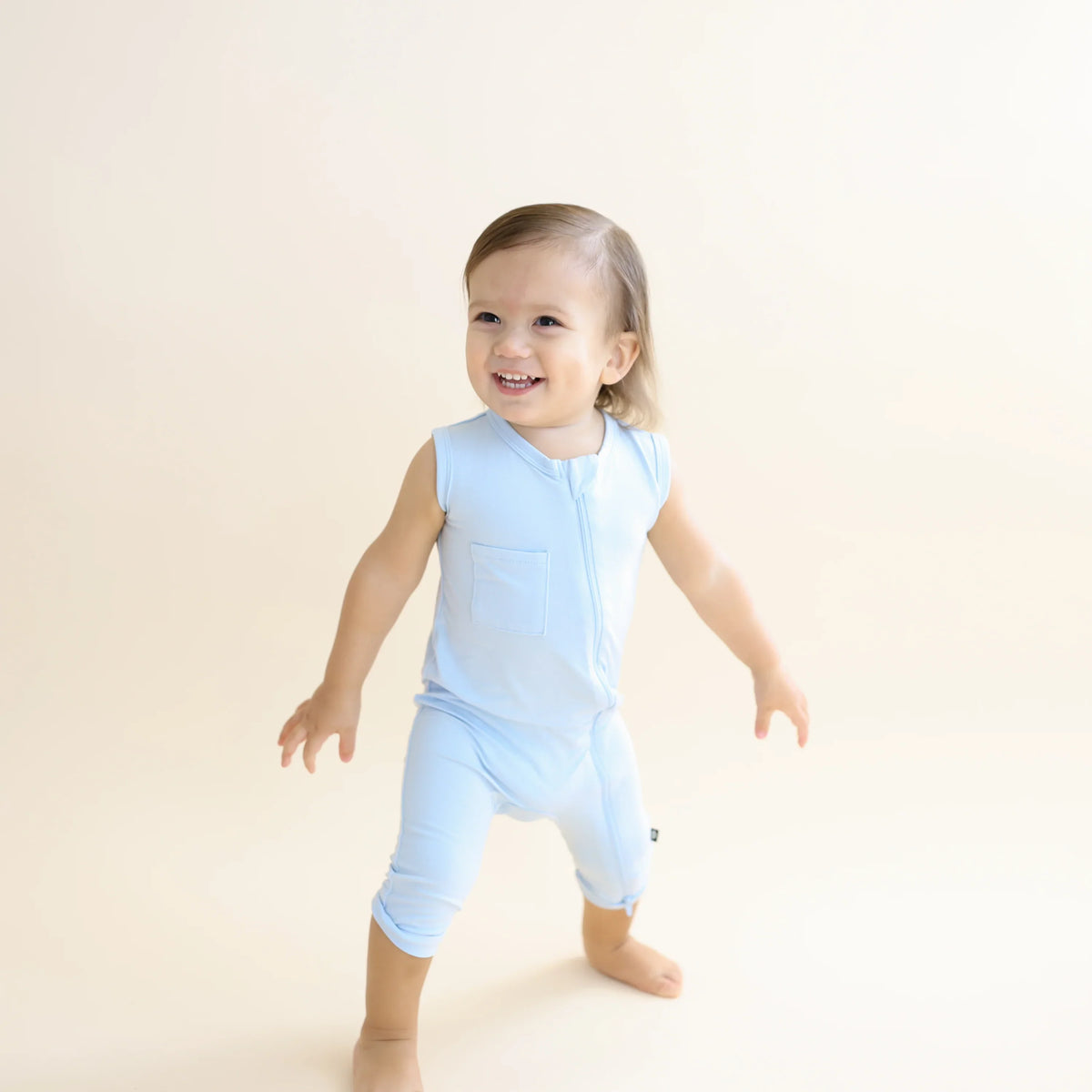 Zippered Sleeveless Romper in Breeze