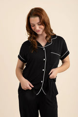 Women's Short Sleeve Cropped Pajama Set in Midnight