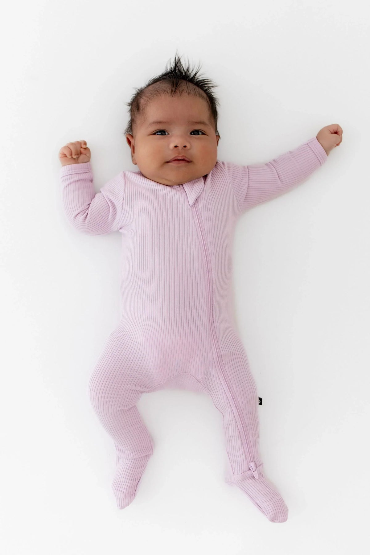 Ribbed Zipper Footie in Thistle