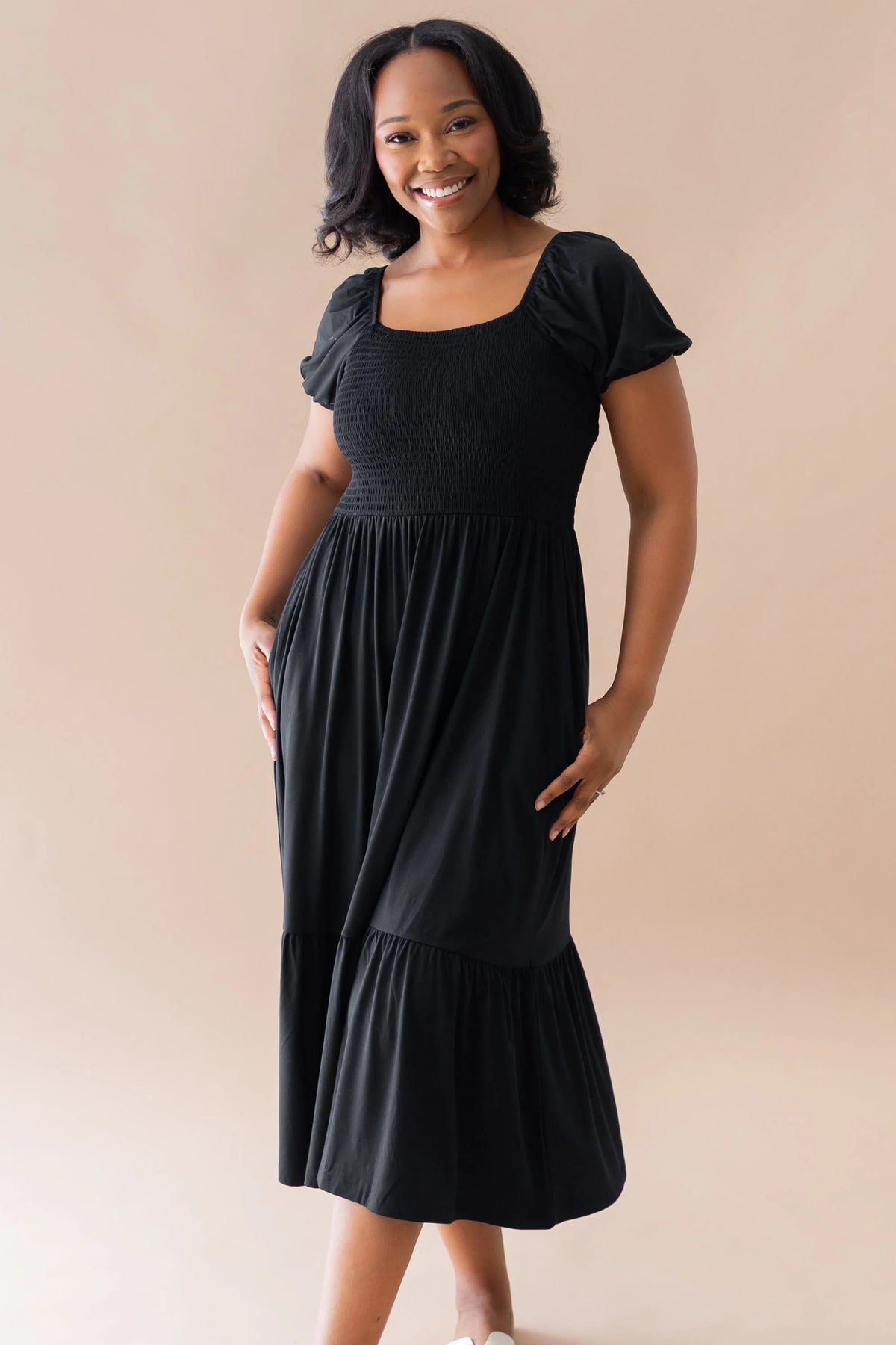 Women’s Smocked Dress in Midnight