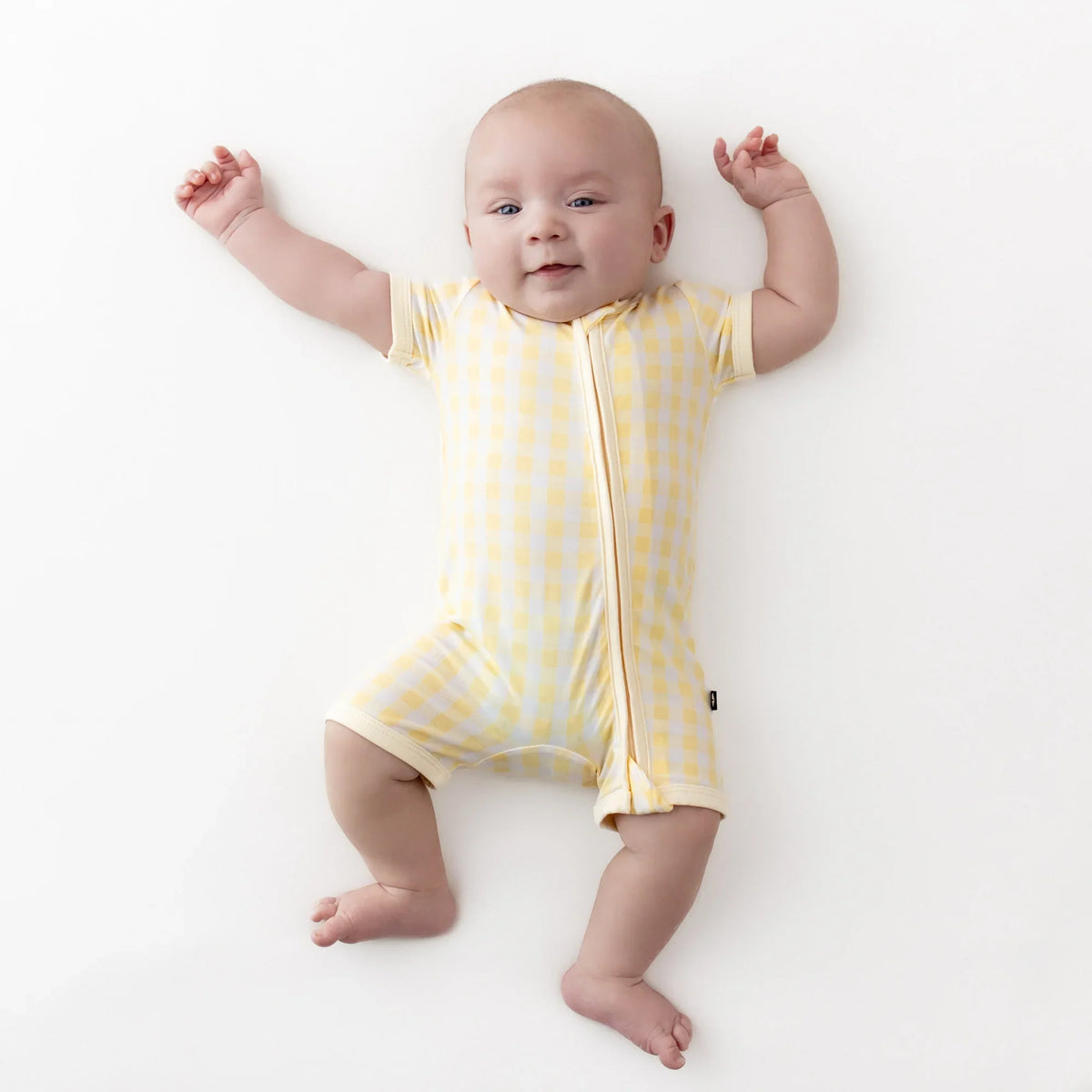 Zipper Shortall Romper in Gingham Chamomile