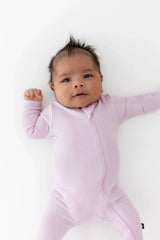 Ribbed Zipper Footie in Thistle