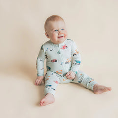 Zippered Romper in City Vehicles