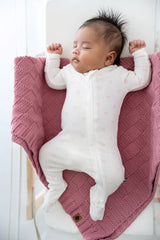 Pointelle Zippered Footie in Sweet Pink Bow