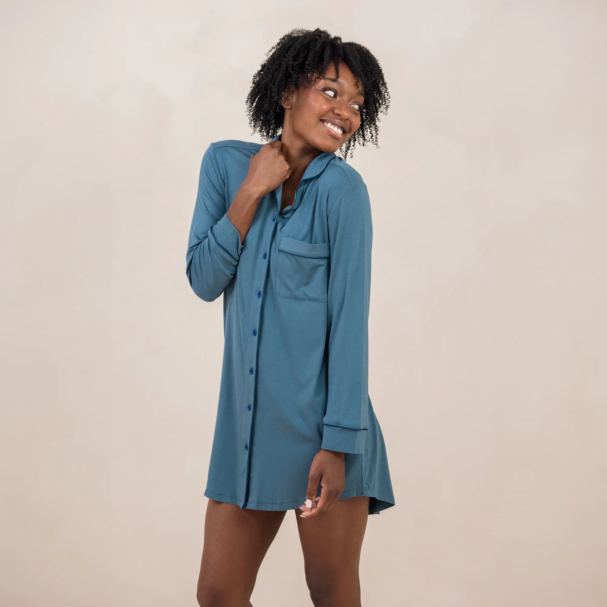 Long Sleeve Women’s Nightshirt in Atlantic