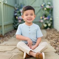 Short Sleeve Toddler Henley Tee in Breeze